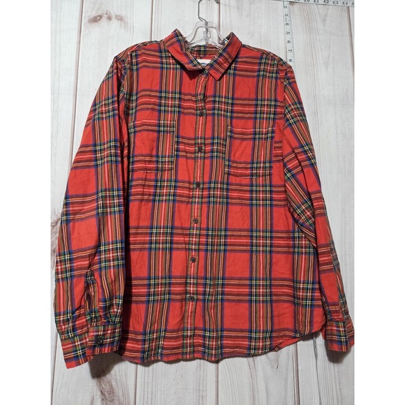 Old Navy Shirt Mens XL Red Plaid Flannel Button Up Long Sleeve 100% Cotton Soft - Picture 1 of 8